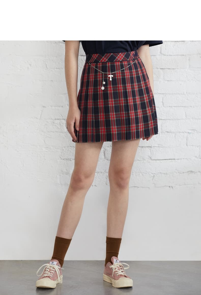 プリーツスカート チャーム付き制服風プリーツミニ