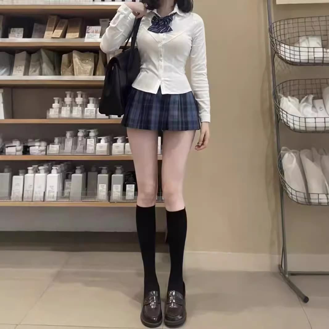 プリーツスカート 制服風格子プリーツミニスカート