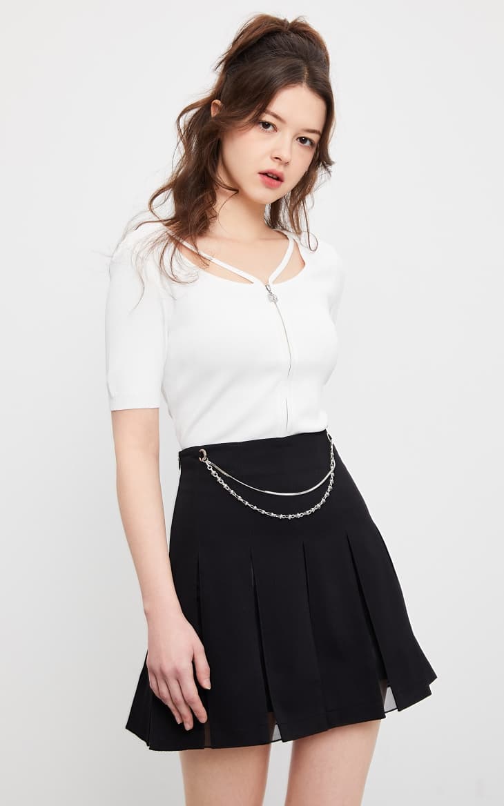 プリーツスカート 鎖飾り付きプリーツミニスカート