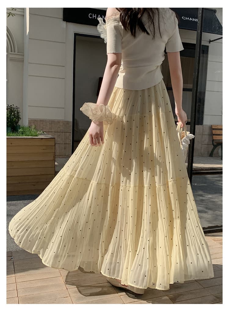 プリーツスカート 水玉プリーツロングスカート
