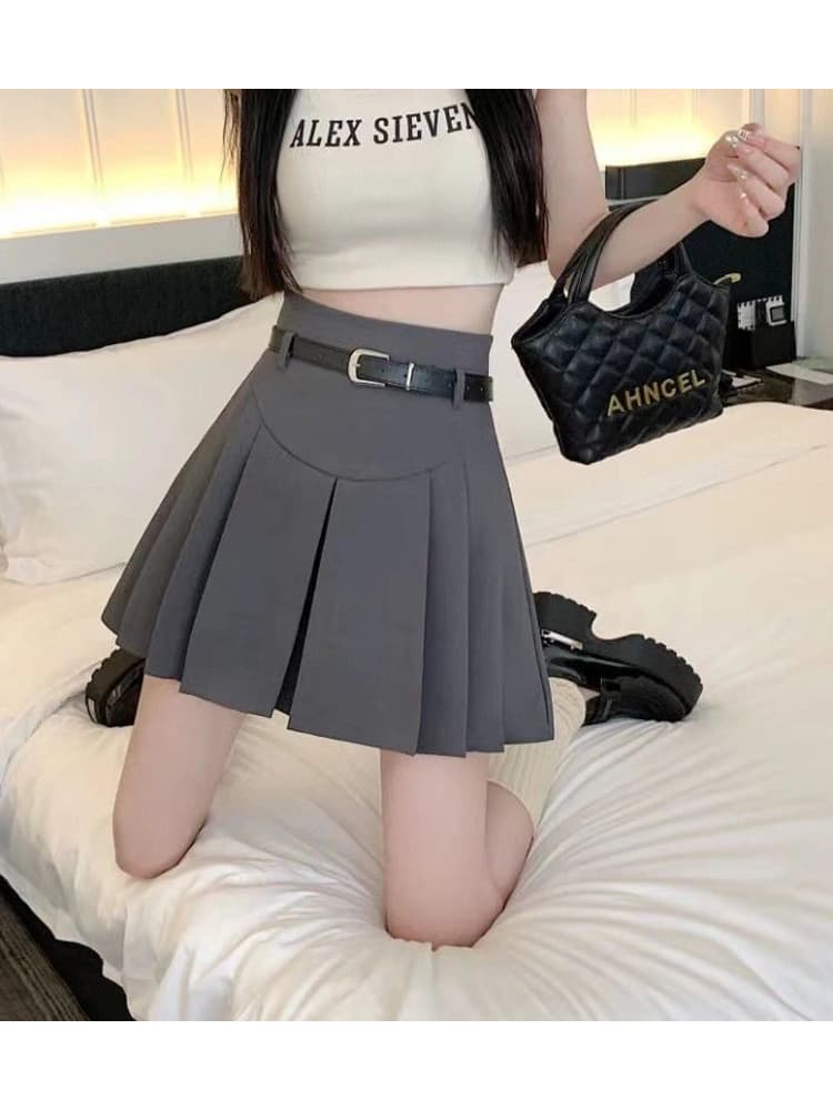 プリーツスカート ベルト付きプリーツミニスカート