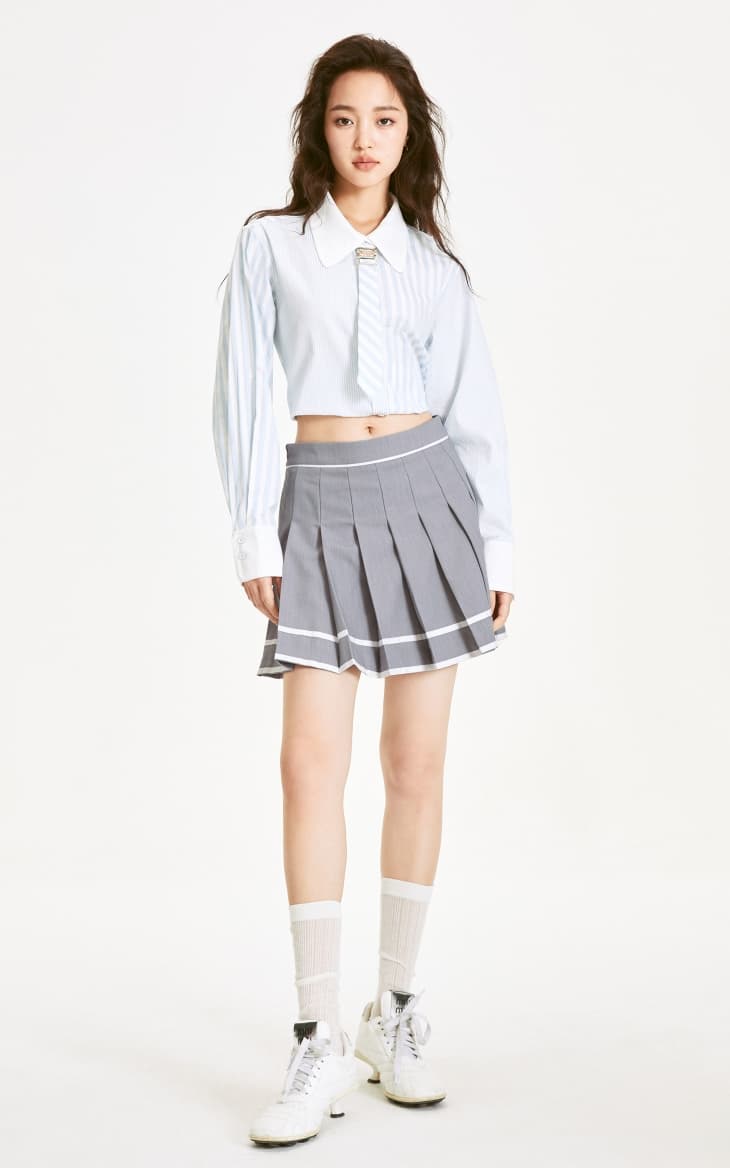 プリーツスカート ラインデザインプリーツミニスカート