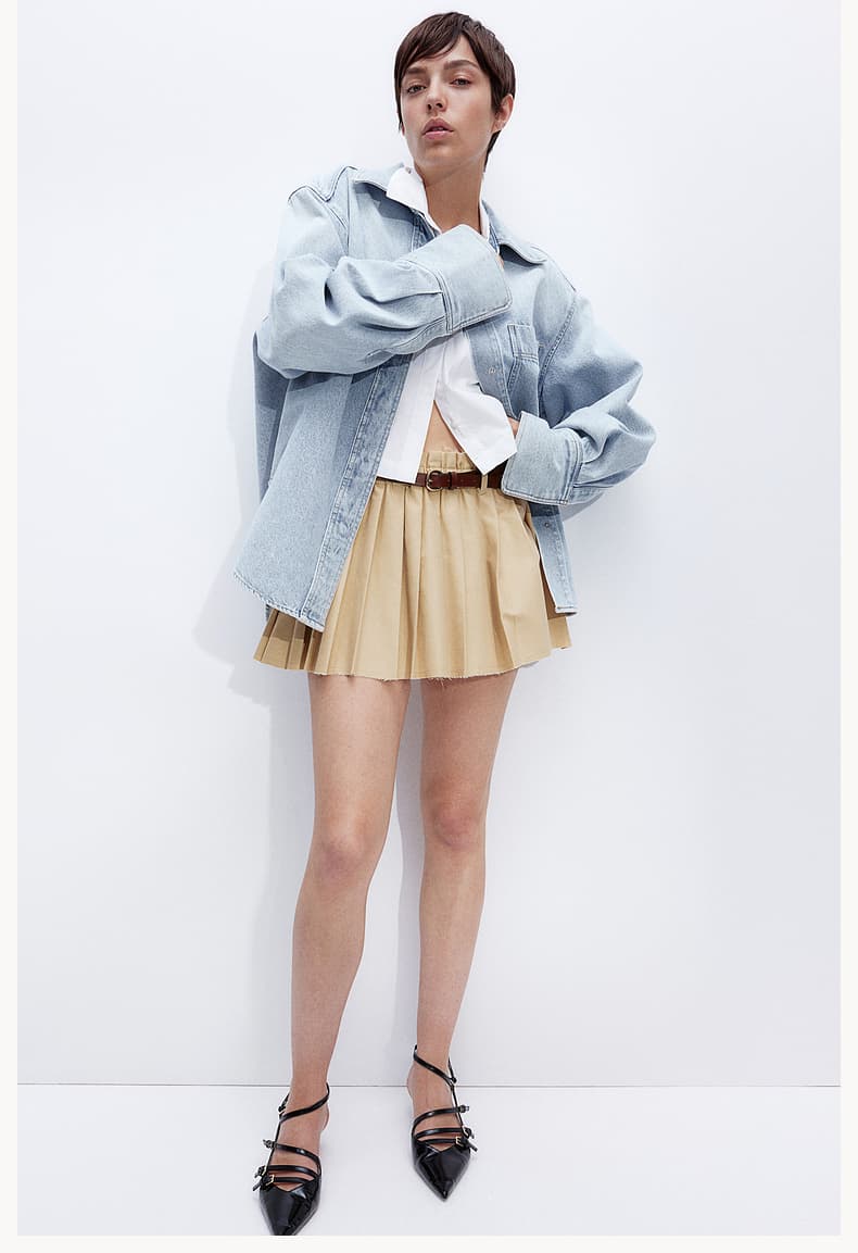 プリーツスカート 裾フリンジ ベルト付きプリーツミニ