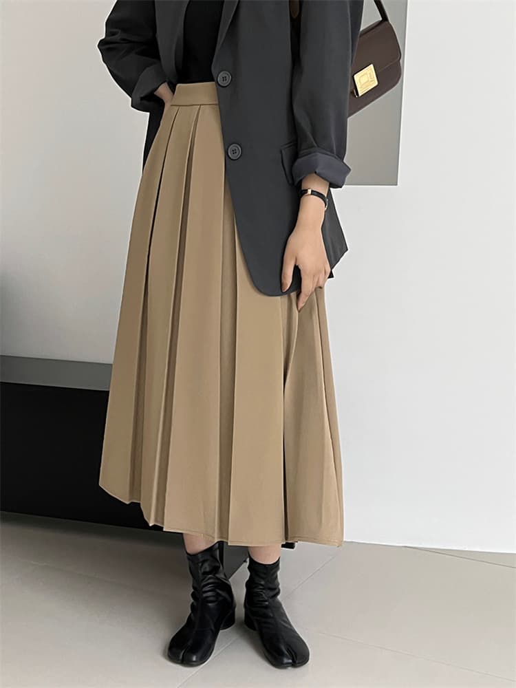 上品な無地ハイウエストロングプリーツスカート