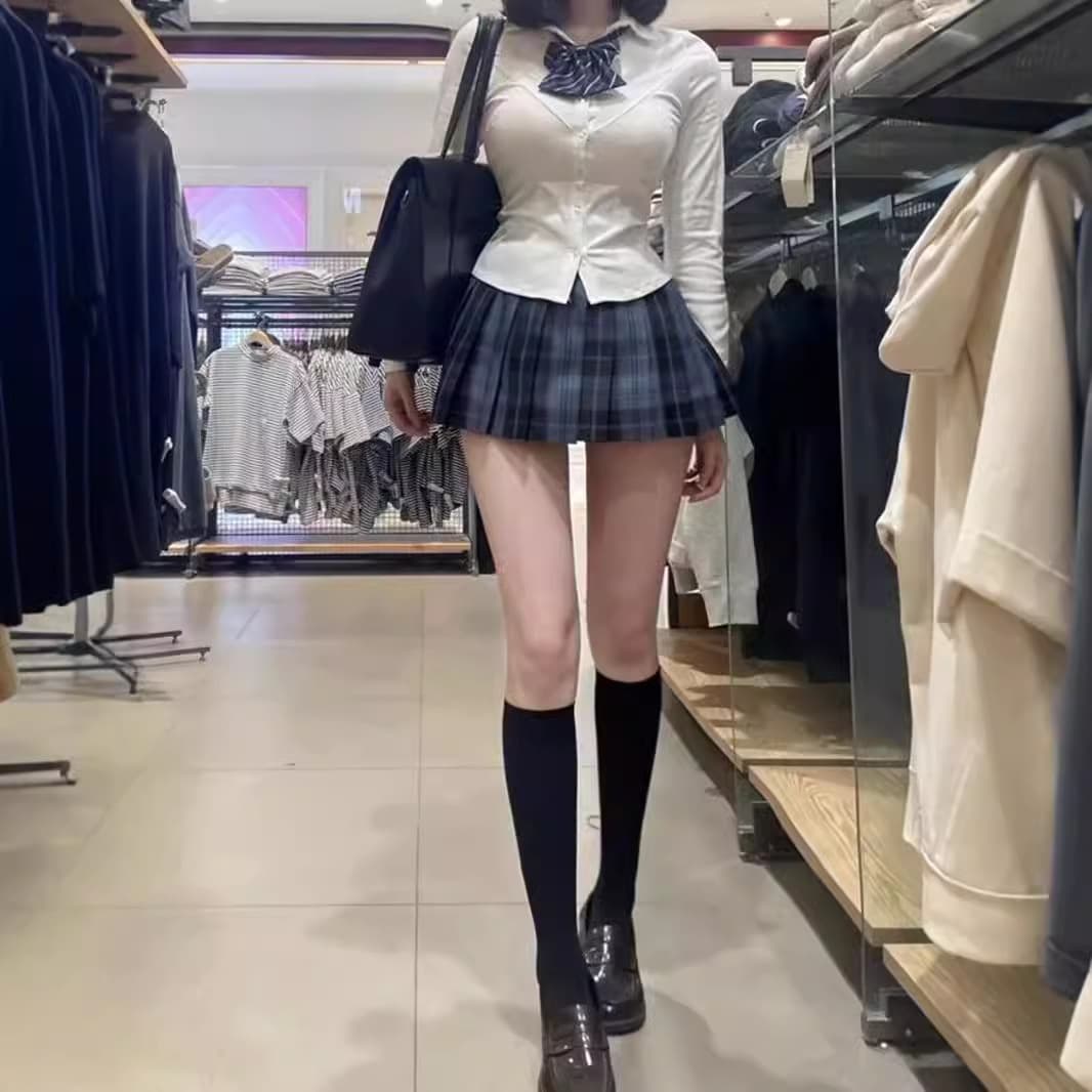 プリーツスカート 制服風格子プリーツミニスカート