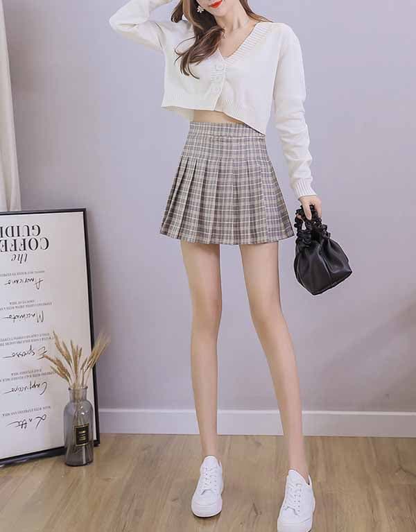 プリーツスカート チェック柄プリーツミニスカート インナーパンツ付き