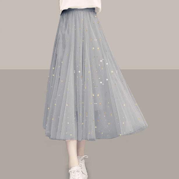 プリーツスカート キラめきチュールプリーツロングスカート