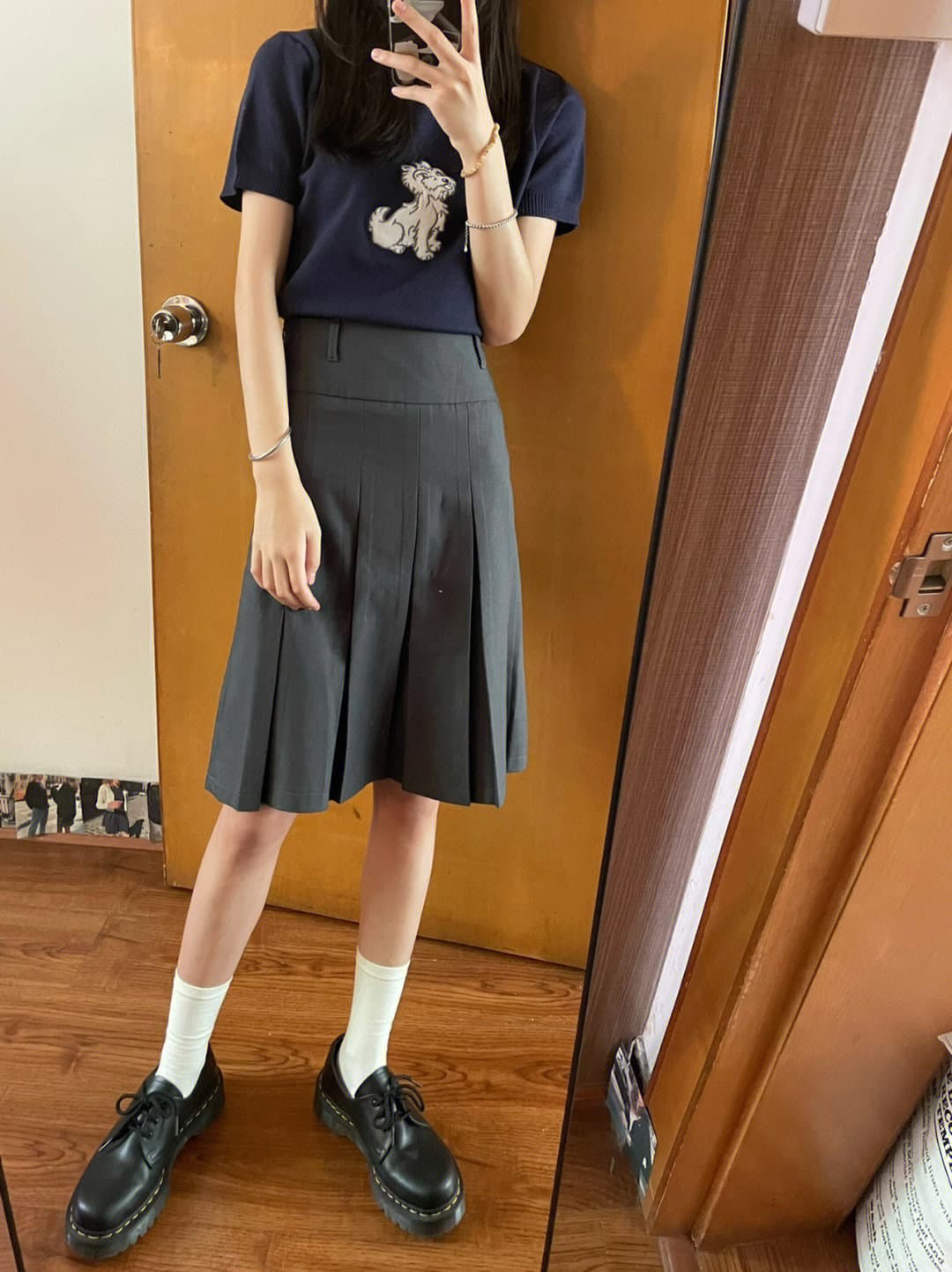 プリーツスカート きれいめ細プリーツ膝丈スカート