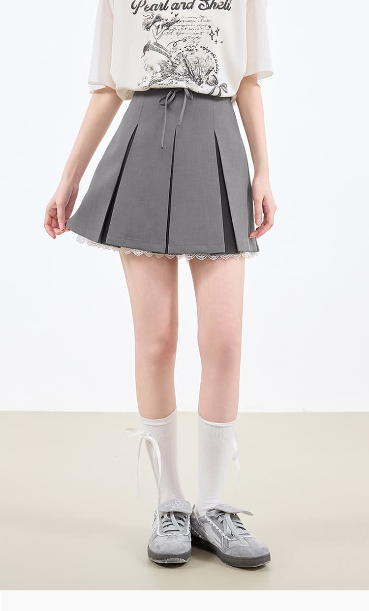 プリーツスカート レース裾付きプリーツミニスカート