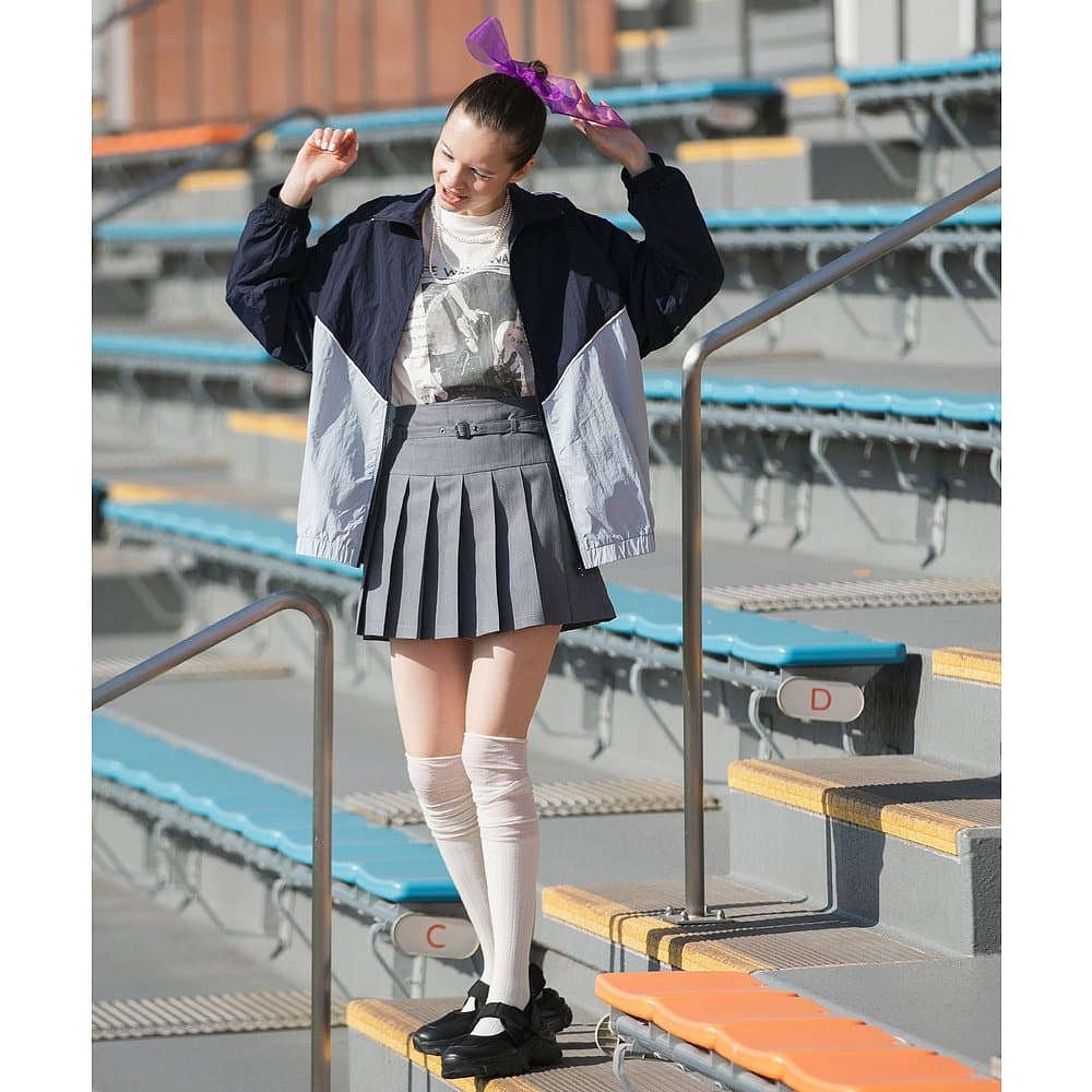 プリーツスカート ベルト付き制服風プリーツミニスカート