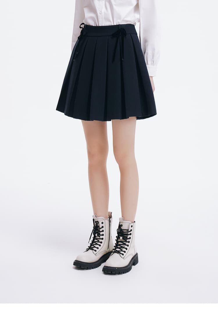 プリーツスカート リボン付き制服風プリーツミニスカート