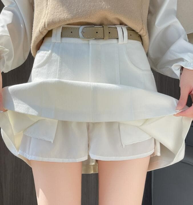 プリーツスカート ハイウエストプリーツミニスカート白色