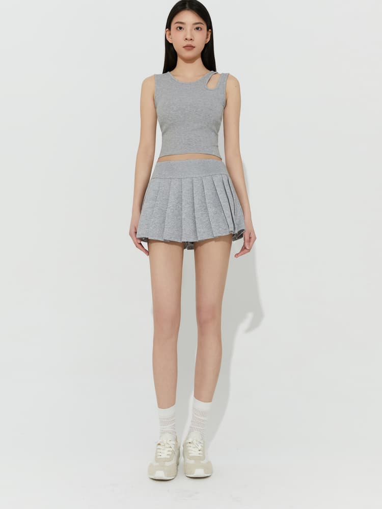 プリーツスカート 切り替えデザイン極細プリーツミニスカート