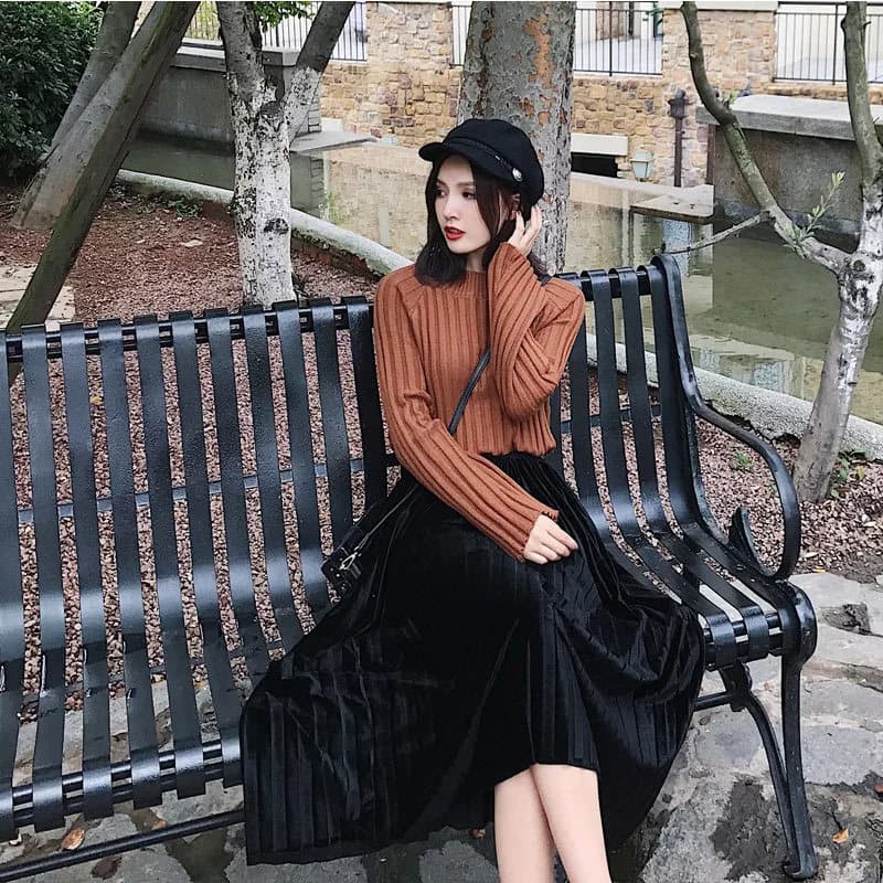 プリーツスカート 光沢感あふれるプリーツロングスカート