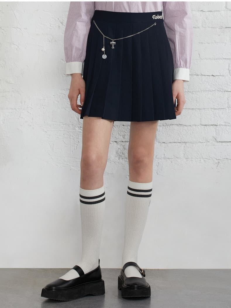 プリーツスカート チャーム付き制服風プリーツミニ