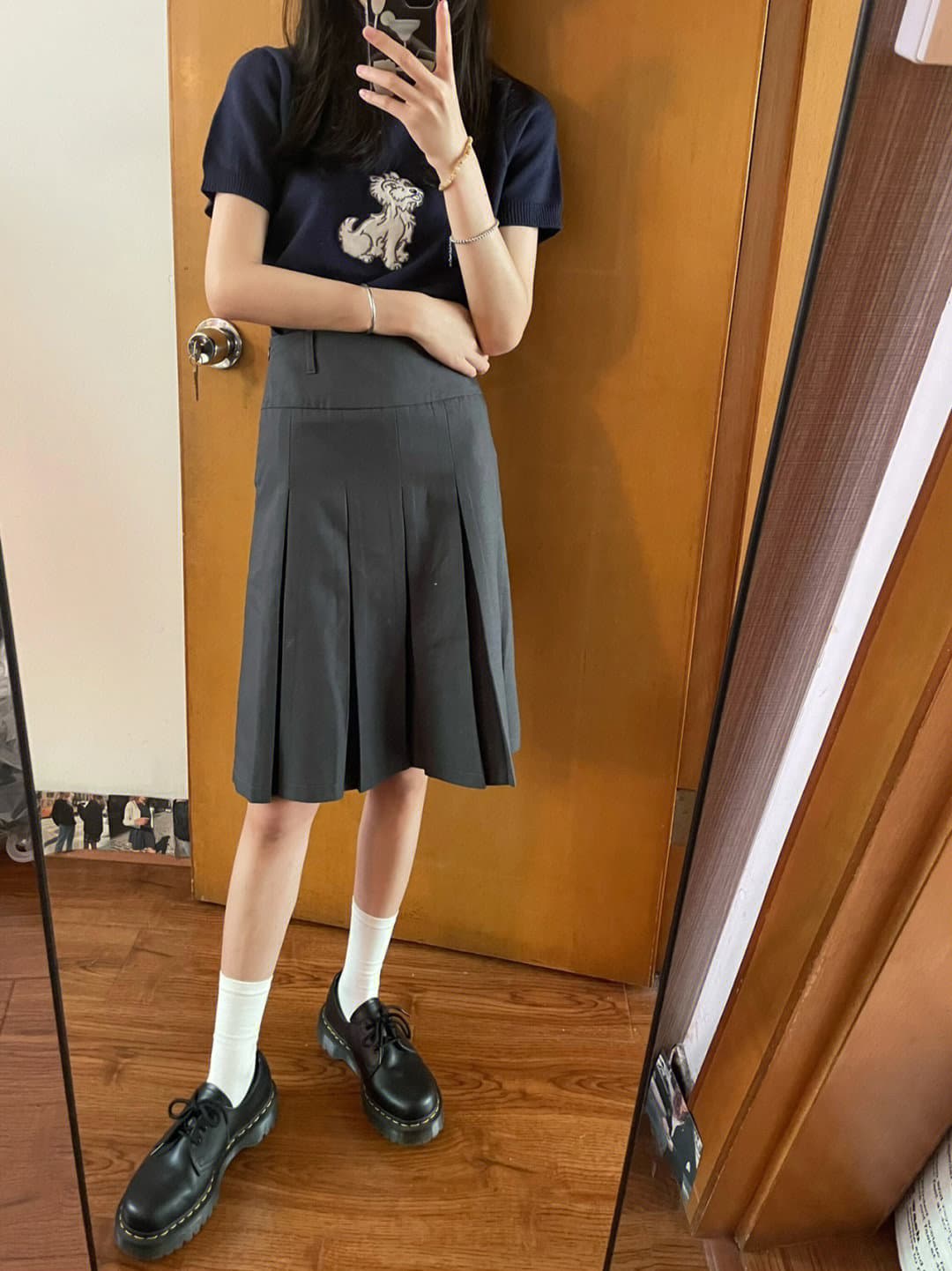 プリーツスカート きれいめ細プリーツ膝丈スカート