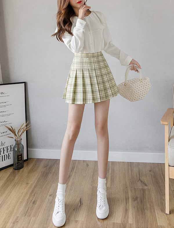 プリーツスカート チェック柄プリーツミニスカート インナーパンツ付き