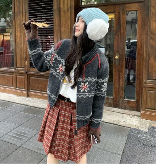 チェック柄プリーツスカート ハイウエスト膝丈