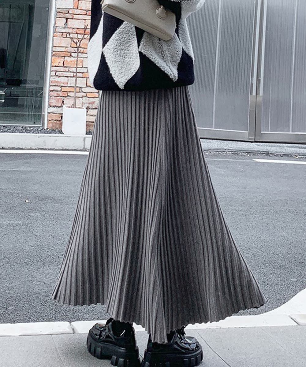 秋冬ニット素材プリーツスカート