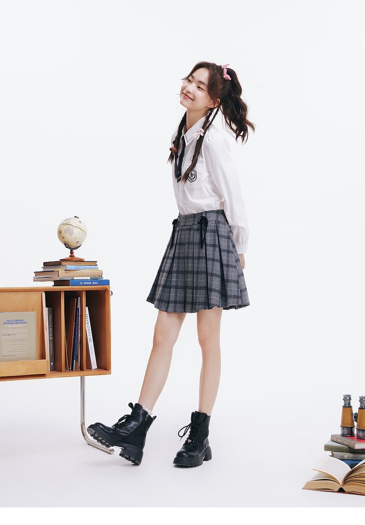 プリーツスカート リボン付き制服風プリーツミニスカート