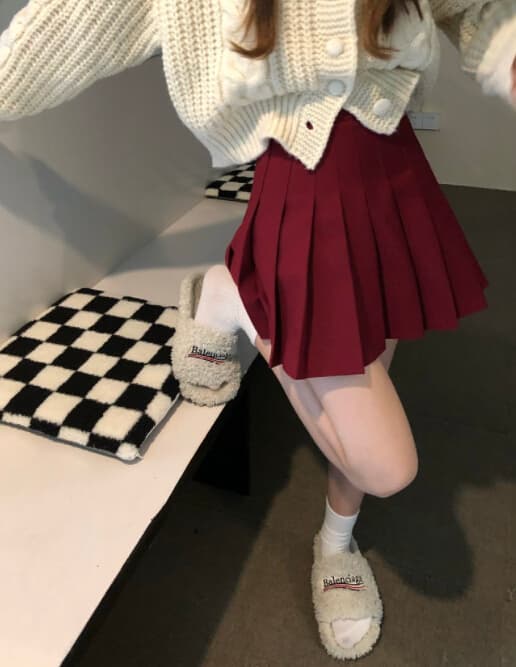 プリーツスカート 秋冬レディース茶色プリーツミニスカート