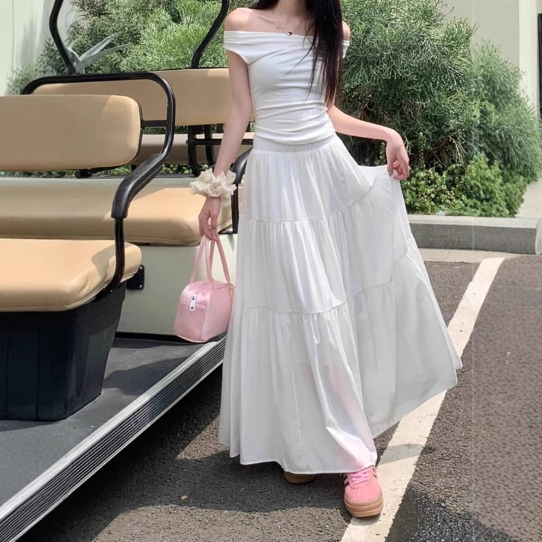 プリーツスカート 段々ティアードプリーツロングスカート