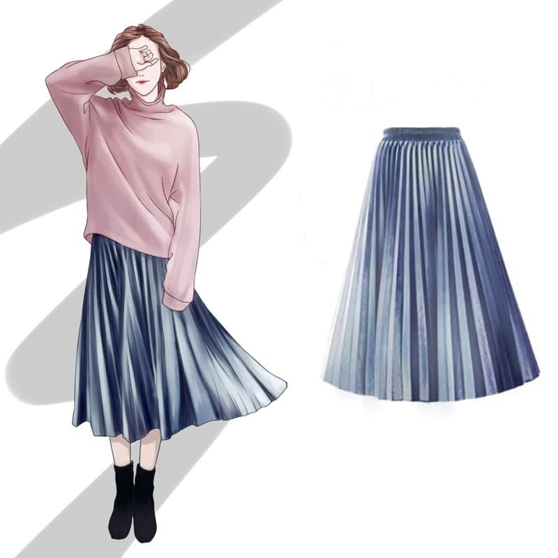 プリーツスカート 光沢感あふれるプリーツロングスカート