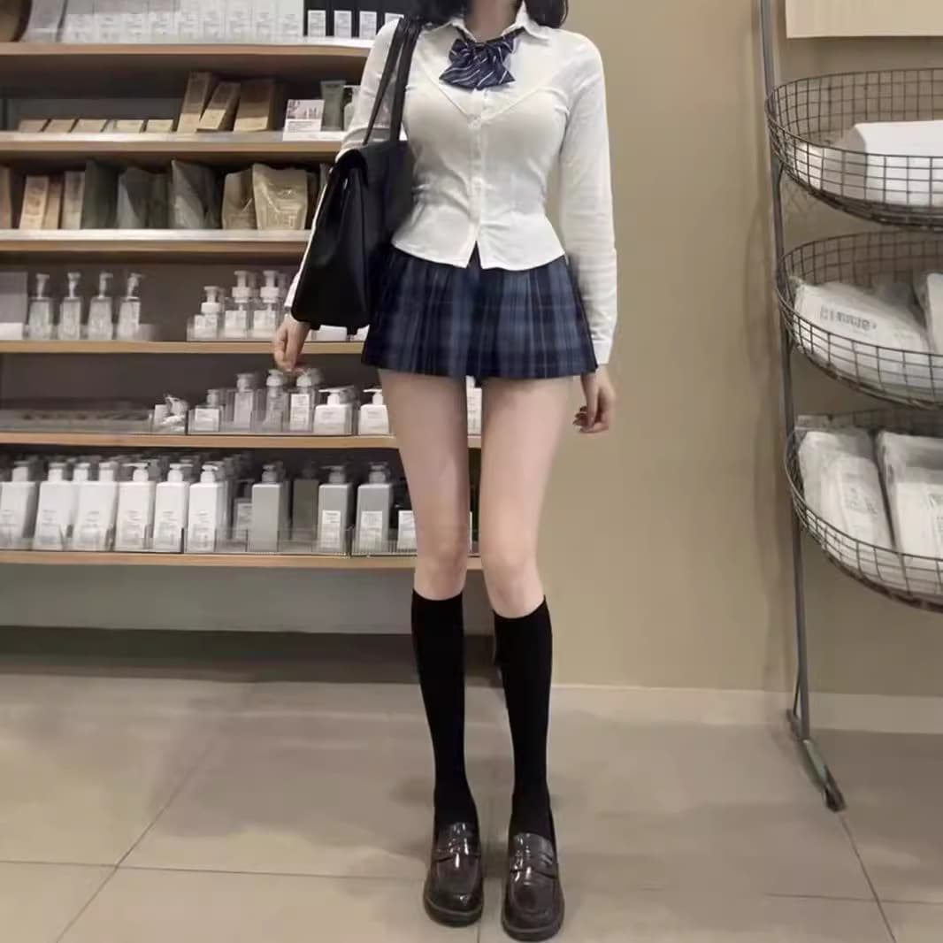 プリーツスカート 制服風格子プリーツミニスカート