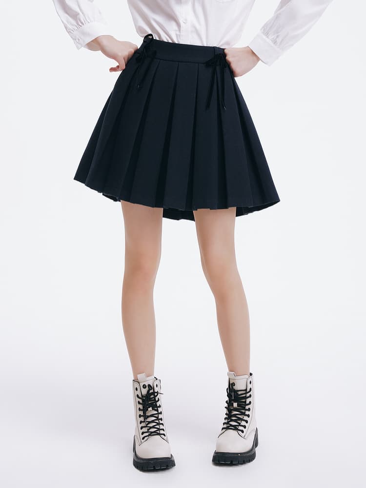 プリーツスカート リボン付き制服風プリーツミニスカート