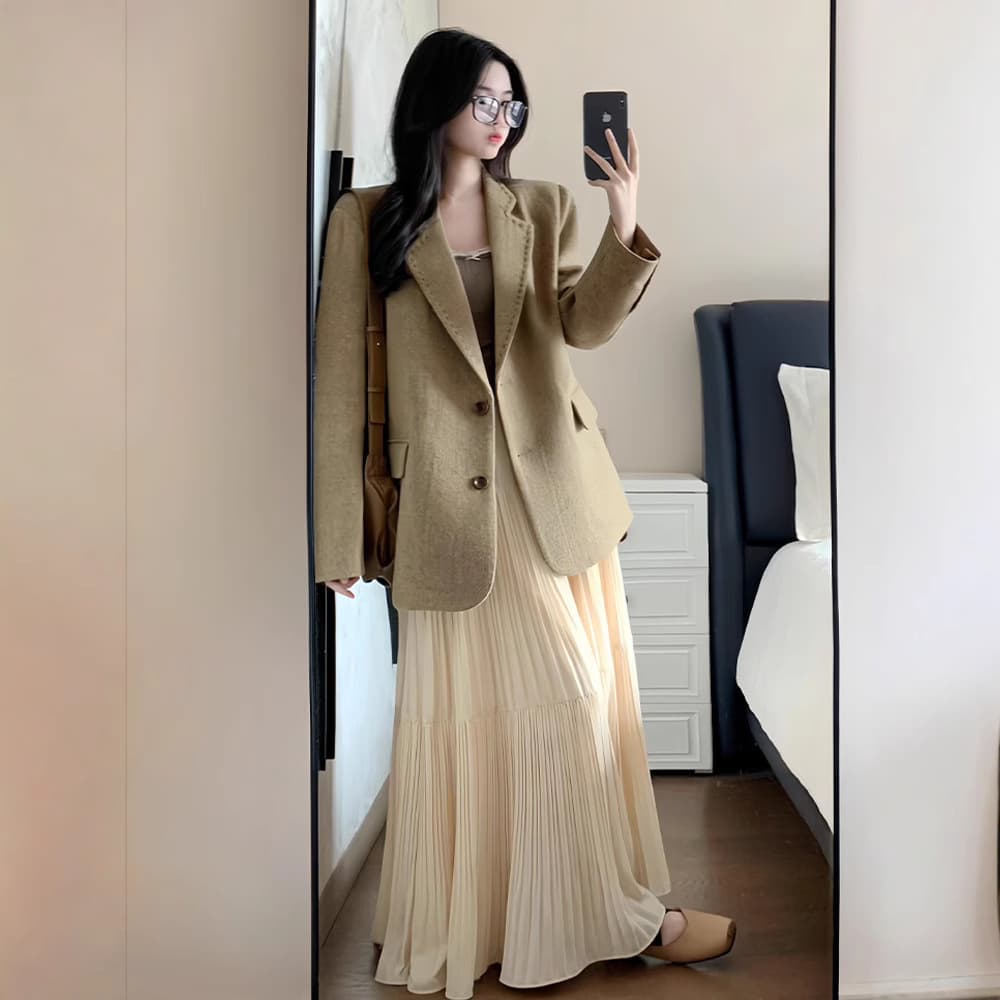 プリーツスカート 優美な揺れ感 ティアードプリーツロング
