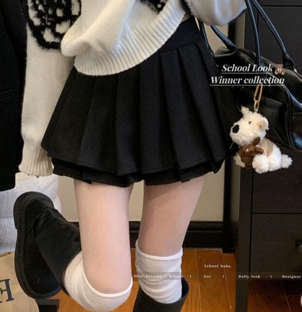 重ね着風レイヤードプリーツスカート ミニスカート