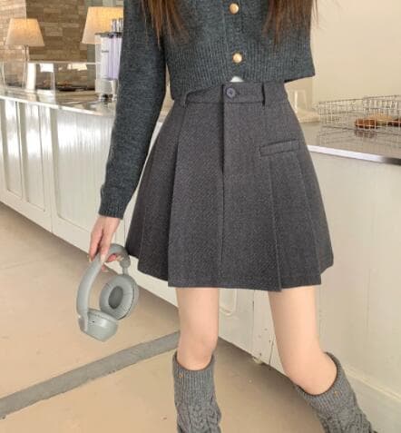 ハイウエストプリーツスカート膝上丈