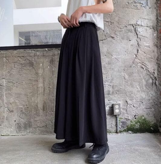 暗黒系ロング丈プリーツスカート黒