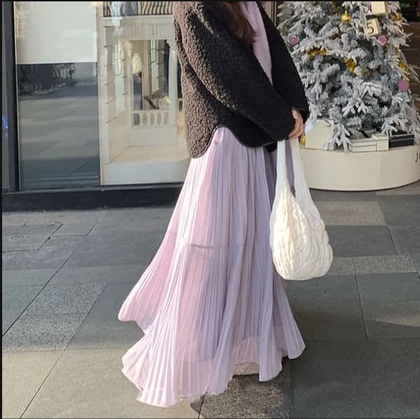 プリーツスカート 優美な揺れ感 ティアードプリーツロング