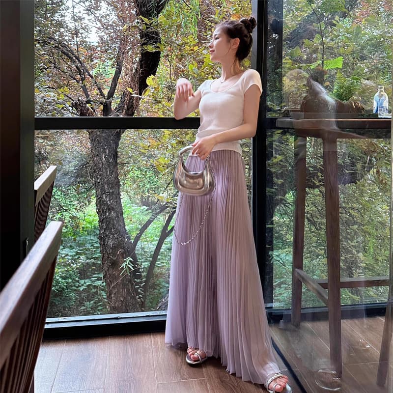 プリーツスカート 優美な揺れ感 マキシプリーツスカート