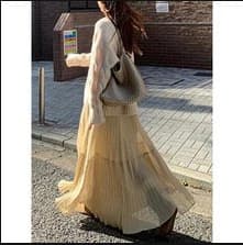 プリーツスカート 優美な揺れ感 ティアードプリーツロング