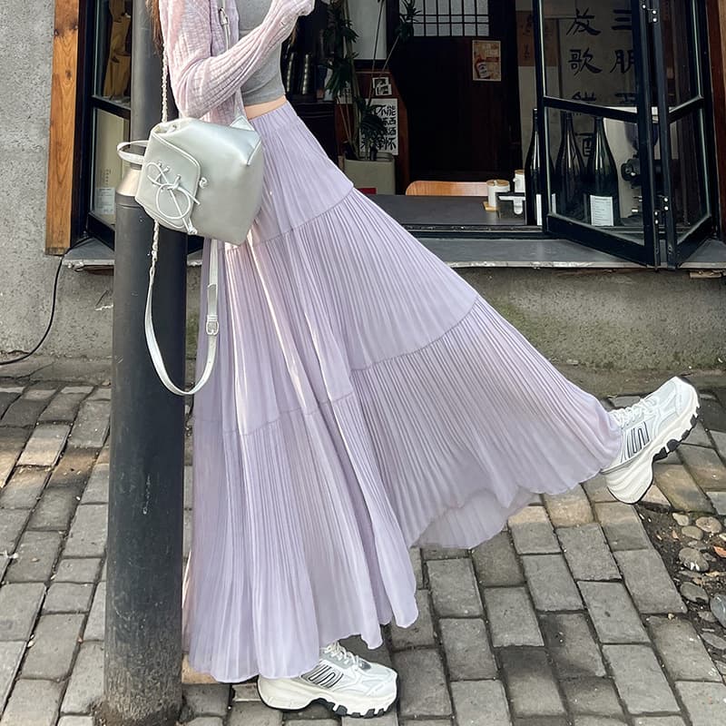 プリーツスカート ティアードプリーツロングスカート