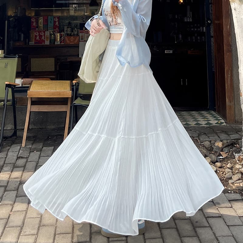 プリーツスカート ティアードプリーツロングスカート