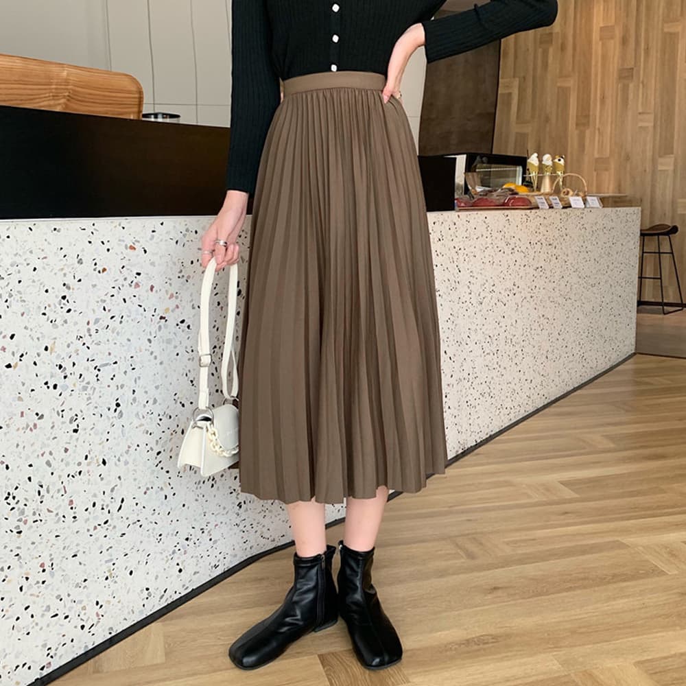 ハイウエスト プリーツスカート 着痩せ ミモレ丈 ロング