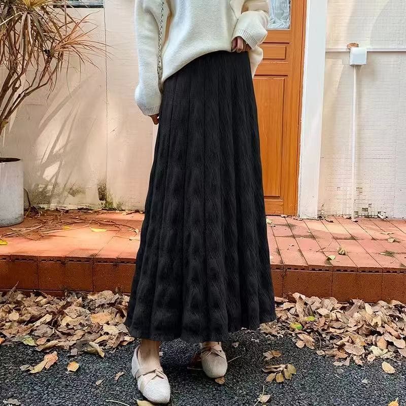 ニットプリーツスカート ロング丈 上品フレア 大人カジュアル