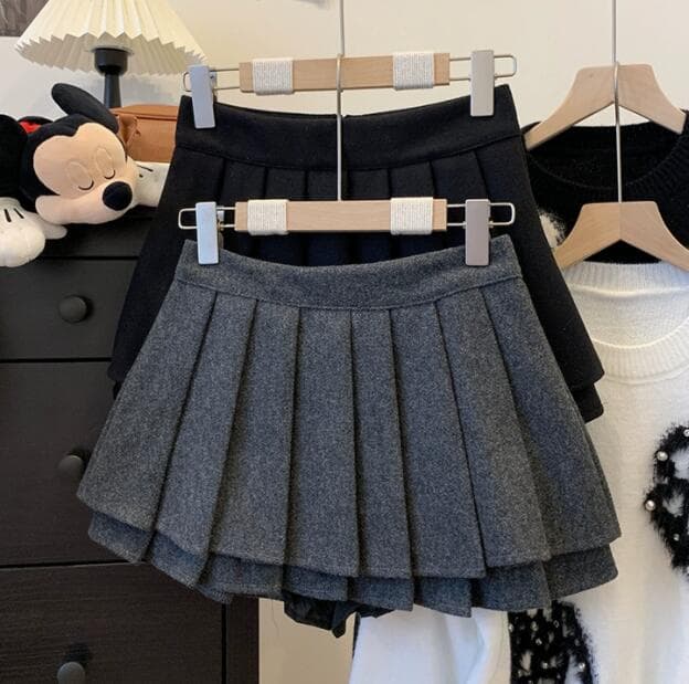 重ね着風レイヤードプリーツスカート ミニスカート